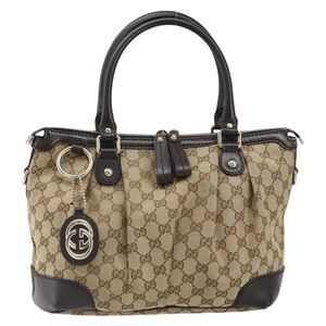 Gucci Sukey Top Handle Satchel Gg Canvas With Leather Beige Canvas Handbag